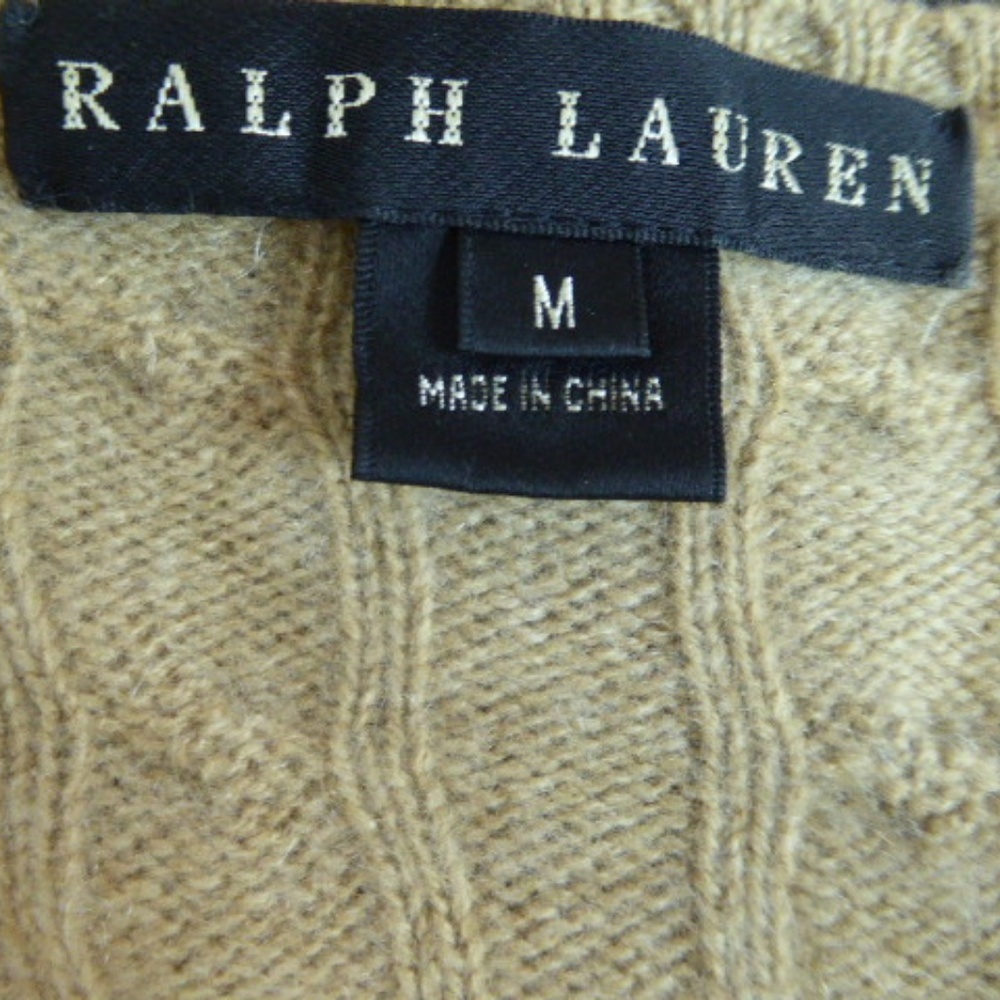 Ralph Lauren Black label 100% Cashmere camel cable v neck sweater M - Picture 5 of 5